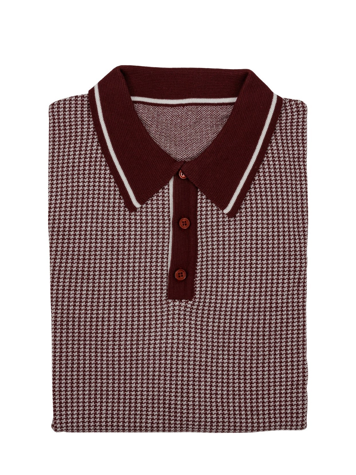 Men's Jacquard Dogtooth Knitted Polo - Burgundy