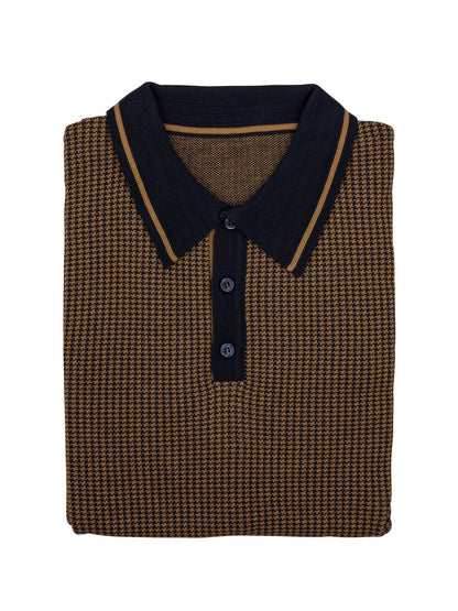 Men's Jacquard Dogtooth Knitted Polo - Navy