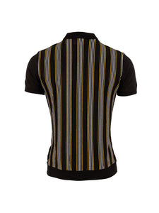 Relco Men's Full Button Striped Polo - Black